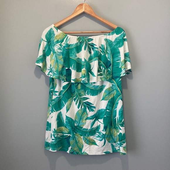 XL Maternity Nursing Top Off-The-Shoulder Banana Leaf Tropical Print BNWT - Picture 3 of 8